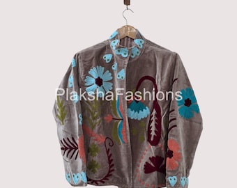 Bohemian Velvet Suzani Short Jacket – Boho Embroidered Festival Coat, Handmade Tribal Velvet Jacket | Suzani Velvet Jacket | Gift For Wife