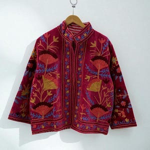 Handmade Suzani Embroidered Velvet Short Jacket, Ethnic Velvet Jacket, Floral Suzani Jacket, Bomber Jacket, Boho & Hippie Coat, Gift For Her