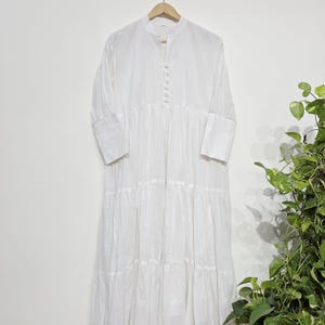Cotton Maxi Dress White Tiered and Layered Dress, Boho Tunic, Comfortable Loose Fit,| Gift For Her | Minimalist Cotton Dress | Gift For Her