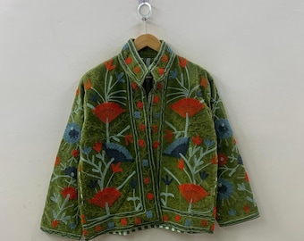 Handmade Suzani Embroidered Velvet Jacket, Vintage Jacket, Floral Suzani Jacket Women's Wear Coat Gift For Her Suzani Jacket Velvet Coat