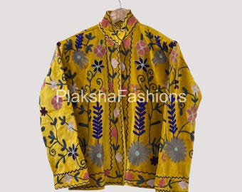 Chaqueta corta de terciopelo con bordado suzani, chaqueta étnica de terciopelo, chaqueta suzani floral, chaqueta bomber, abrigo bohemio e hippie, regalo para ella