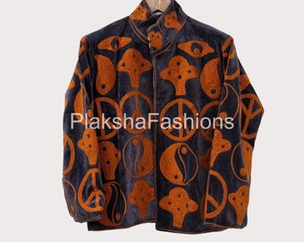 Peace Symbol Velvet Jacket | Suzani Embroidered Jacket, Handmade Velvet Short Jacket, Women's  Gift, Suzani Jacket