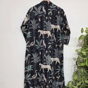 Jungle Printed Cotton Long Kimono | Bathrobe Robe, Bathrobe Cardigan Nightwear Dressing Gown, Summer Dress, Handmade Kimono, Gift Idea