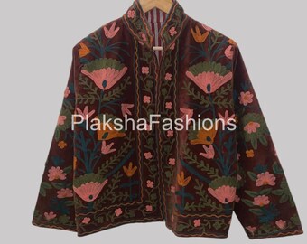 Boho Velvet Suzani Short Embroidered Jacket | Winter Uzbek Coat |Vintage-Inspired Bohemian Festival Jacket | Ethnic Outerwear | Gift for her