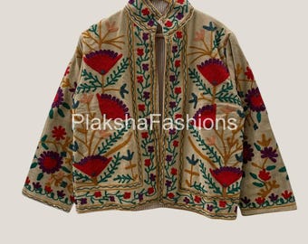 Chic Embroidered Suzani Short Jacket – Boho Festival Jacket |Vintage-Inspired Uzbek Coat |Statement Velvet Jacket for Women | Gift For Her