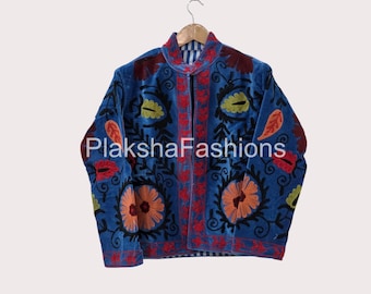 Chaqueta corta de terciopelo bordada estilo Suzani / Abrigo de primavera uzbeko hecho a mano / Chaqueta étnica vintage / Abrigo de invierno estilo boho / Regalo para ella