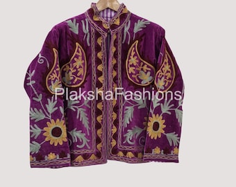 Velvet Suzani Short Jacket – Boho Embroidered Festival Coat, Handmade Tribal Velvet Jacket | Bohemian Suzani Velvet Jacket | Gift For Wife