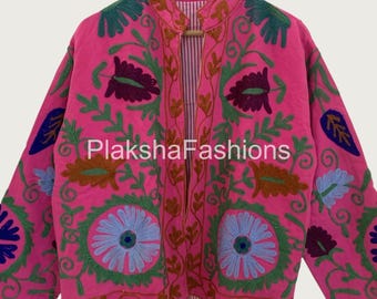 Indian Suzani Embroidery Jacket Floral Coat, Winter Suzani Jacket, Velvet Kimono Coat, Suzani Coat, Outerwear, Travel Jacket, Gift For Her
