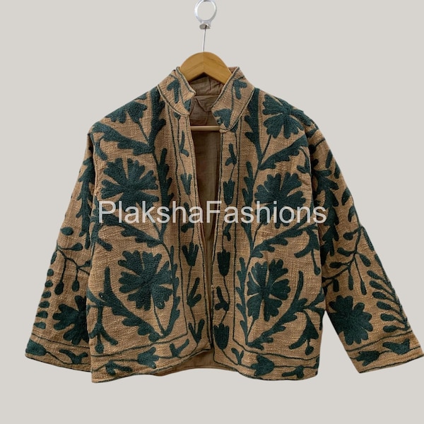 Chaqueta corta de algodón hecha a mano, chaqueta india TNT, chaqueta de mujer, chaqueta cálida de invierno, chaqueta suzani floral, regalo para ella, chaqueta unisex