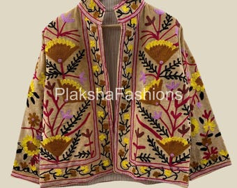 Soft Velvet Suzani Embroidered Short Jacket – Spring Jacket |Vintage-Inspired Uzbek Coat |Statement Velvet Jacket for Women | Gift For Her