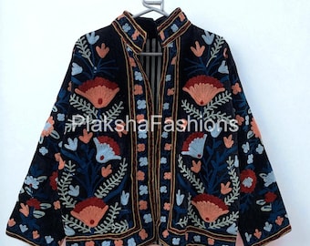 Handmade Suzani Embroidered Velvet Short Jacket, Vintage Jacket, Floral Suzani Jacket, Velvet Jacket, Boho & Hippie, Gift For Her
