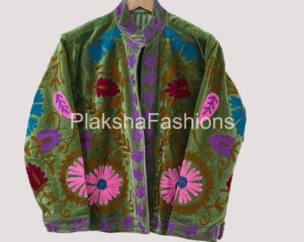 Velvet Suzani Jacket – Handmade Bohemian Embroidered Coat, Uzbek Suzani Kimono, Statement Festival Jacket, Boho Chic Outerwear |Gift For Her
