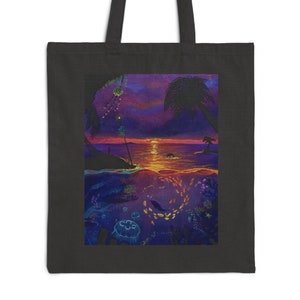Underwater Ocean Animal Jellyfish Art Cotton Canvas Tote Bag | Handmade Gift, Birthday Gift, Unisex Gift, Art Gift, Magical Ocean, Oceancore