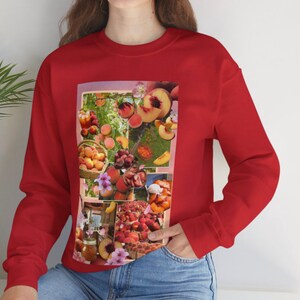 Peaches Collage Art Crewneck Sweatshirt | Handmade Gift, birthday gifts, unisex gift, spring gift, summer gift, cottage core, peaches design