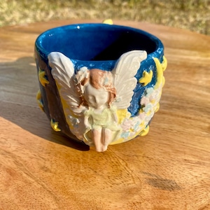 Handmade Ceramic Fairy Mug – Moon & Stars Night Sky Cup