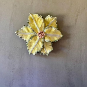 Handmade Ceramic Flower Wall hang Decor – Yellow & Green Botanical Art