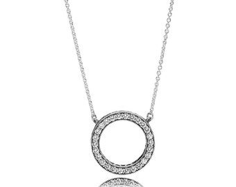 Pandora Round of Sparkle Necklace Elevate Your Style with Trending Circle Silver Pendant 45cm Length Chain Reversible Pendant Charm Delicate