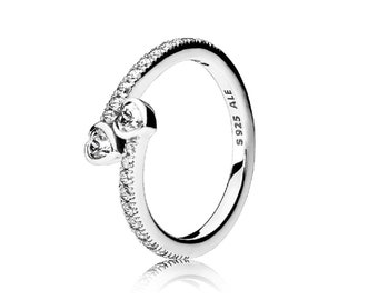 PANDORA Silver Two Hearts Ring Celebrate Love and Sparkle Hand-Finished Heart Ring with Sparkling Zirconia A Unique Jewelry Piece 191023CZ
