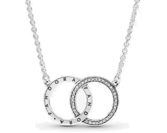 Pandora New Entwined Circles Necklace Entwined Circles Silver Sterling Sparkle Collier Necklace 45cm Affordable Beautiful Womens Jewellery