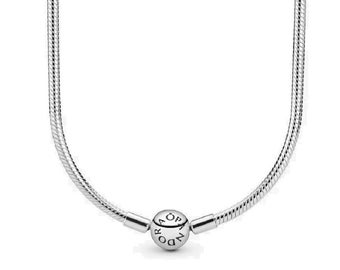 Pandora Snake Moments Chain Necklace Elegance Redefined: Classic Look Necklace with 50cm Chain, S925 Smooth Pendant, and Round Clasp