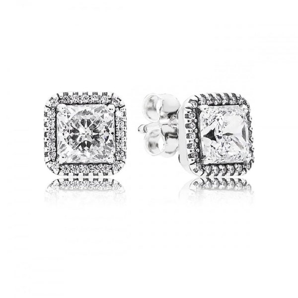 Pandora Square Halo Stud Earrings Sterling Silver Square Stud Earrings: Ladies' Jewelry Collection - Ideal Everyday Pair