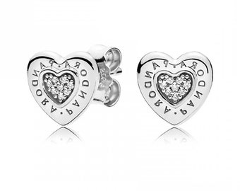 Pandora Silver Heart Stud Earrings Women's Silver Earrings: ALE S925 Signature 'Heart of Love' Adorable & Stunning Jewellery 297382CZ