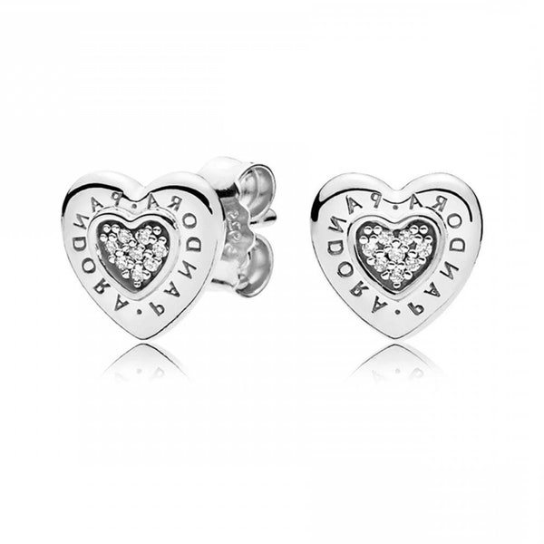 Pandora Silver Heart Stud Earrings Women's Silver Earrings: ALE S925 Signature 'Heart of Love' Adorable & Stunning Jewellery 297382CZ