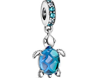 Pandora Dangle Charm Murano Glass Sea Turtle Handcrafted Blue Charm Reflecting Meaningful Bonds A Jewellery Piece Crafted with Love, Purpose