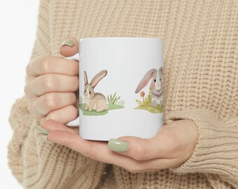 Bunny Mug Watercolor | Spring Animal Mug | Easter Mug | Coffee Mug with Cute Rabbit | Gifts for Coffee Lovers and Caffeine Lovers | Tea Gift