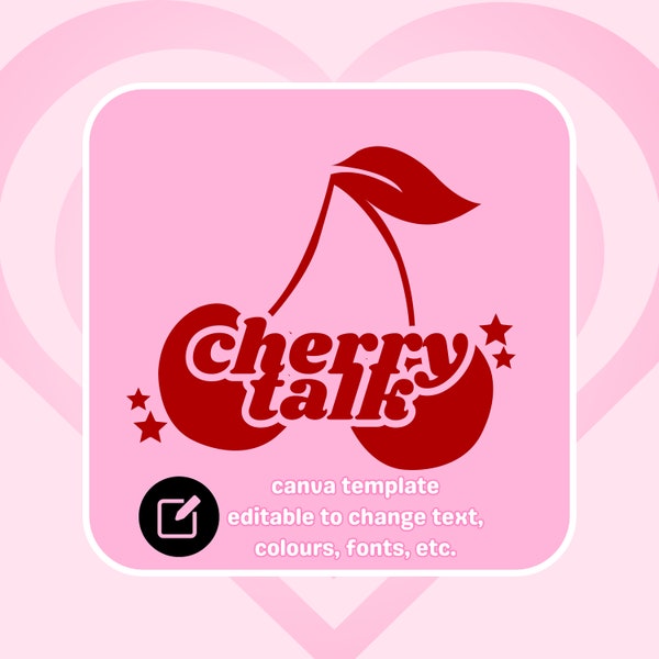 Pink And Red Cute Y2k Logo For Branding - Canva Template easy use