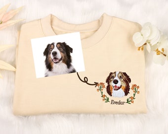 Custom Pet Hoodie,Custom Dog Portrait Embroidered Sweatshirt, Personalized Pet Face and Pet name Sweatshirt,Custom gift