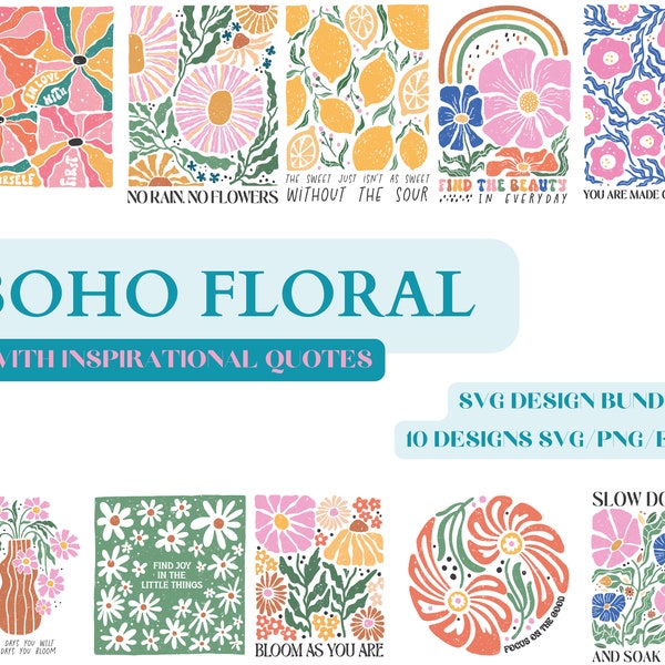 Citations florales bohèmes | Ensemble PNG SVG | clipart fleurs | graphisme artisanal | téléchargement immédiat | Fichiers graphiques