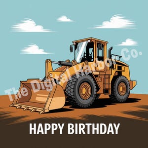 Cartão de aniversário para impressão Cartão infantil Digger Frente Feliz aniversário
