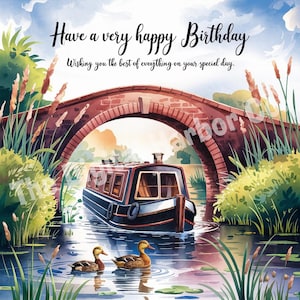Tarjeta de cumpleaños imprimible que representa un barco de canal
