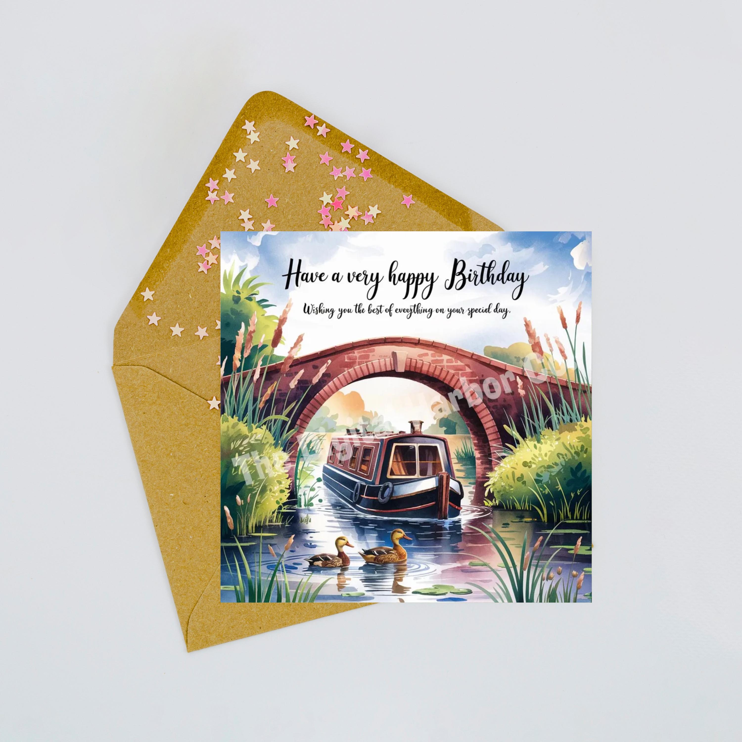 Printable Birthday Card Depicting A Canal Boat - Etsy