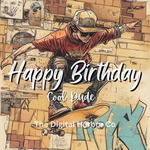 Carte d'anniversaire imprimable Happy Birthday Skateboarder Cool Dude