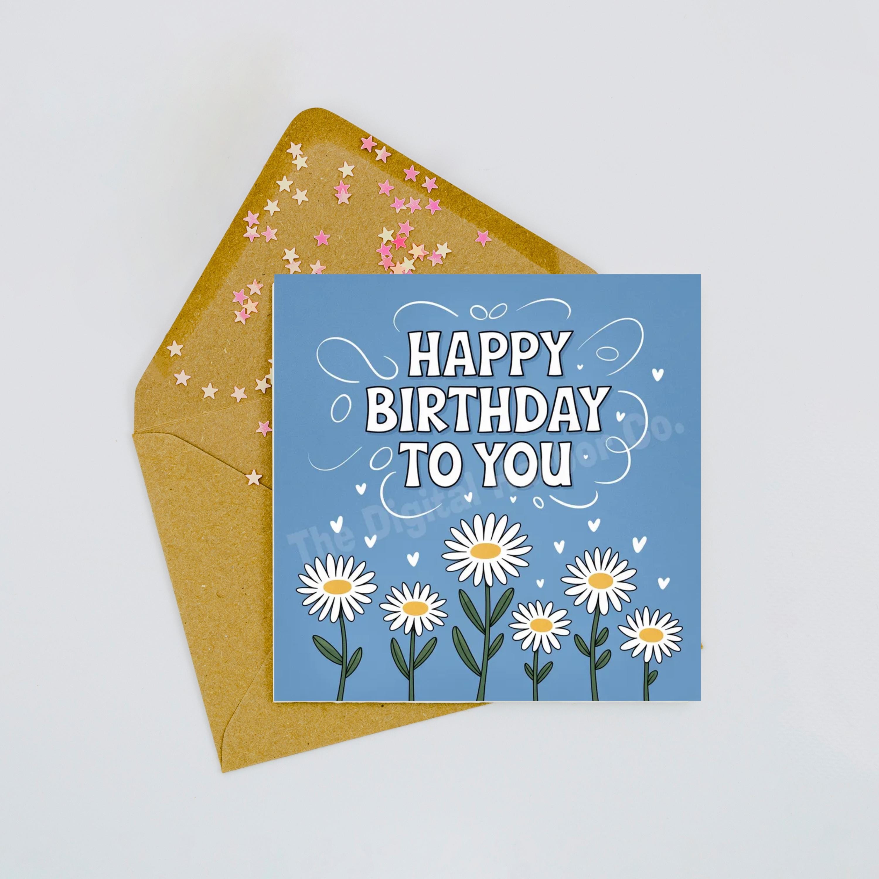 Printable Daisy Birthday Card: Floral Happy Birthday Design (PDF) - Etsy