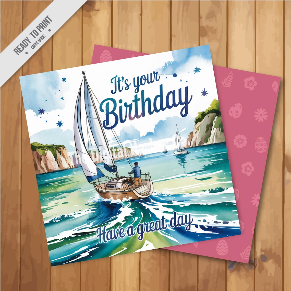 Sailing Yacht Birthday Card: Watercolor Nautical Design (PDF) - Etsy