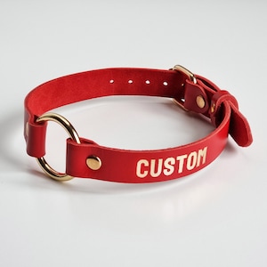 7 Colors Leather Choker Collar with O-Ring, Detachable Chain Leash Submissive Day Collar, Personalized Engraving Gift for Her or Him
