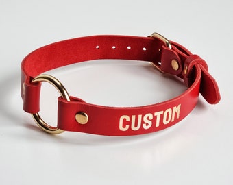 7 Colors Leather Choker Collar with O-Ring, Detachable Chain Leash Submissive Day Collar, Personalized Engraving Gift for Her or Him