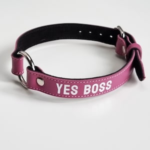 Custom Name Leather Collar (7 Colors), Chain Leash Collar Choker, O Ring Choker for Women, Custom Engraving Choker, Pink Leather Collar