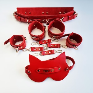 7 Farben Echtleder Fesseln Set 10 Stück Hand- und Fußfesseln, Bondage Gürtel, Augenbinde Maske, Fesseln Kit, Benutzerdefiniertes Beschriftungsgeschenk
