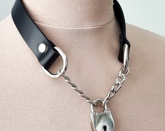 Lockable Heart Chain Choker Real 2,6 mm Thickness Leather 16 Color Options Custom Engraved Women&#39;s Leather Collar Choker Personalized Gift