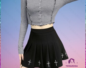 Falda gótica corta con falda bordada cruzada Estilo gótico alternativo para niñas góticas Perfecta para atuendo de colegiala gótica y ropa de fiesta gótica