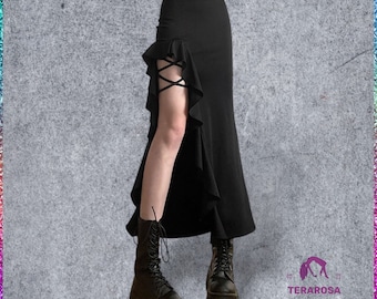 Womens Long Gothic Slit Rock Asymmetrischer Punk Alt Mode für Y2K Goth Ästhetik Ideal für Festivals Raves und Sommer Streetwear Rock