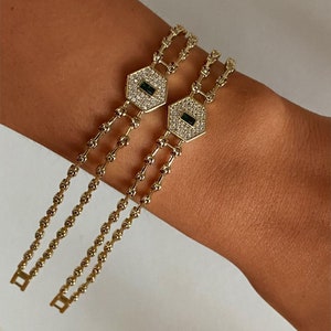 Dainty Modern Hexagon Bracelet for Woman 14k Gold Plated Jewelry Zircon Stone Jewelry Green Zircon Bracelet Unique Valentine's Day Gift