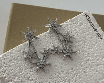 SİLVER Kristall Stern Ohrringe - Funkelnder Starburst Tropfen Schmuck