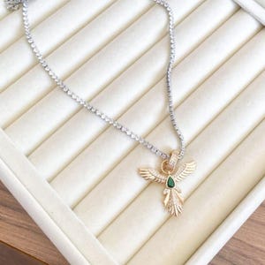 Zirkoonsteen waterwegketting roestvrijstalen feniksketting, fenikssieraden, feniksketting voor dames, Valentijnsdagcadeau