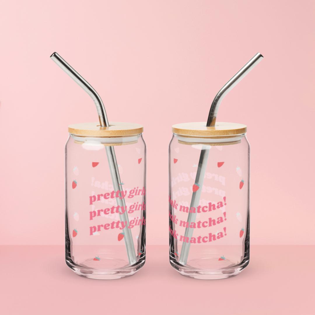 Lot De 2 Verres à Boisson 600 Ml Avec Couvercle Et Paille - Verre Rayé Transparent - Pour Smoothie, Café Glacé, Jus - Lavable, Réutilisable