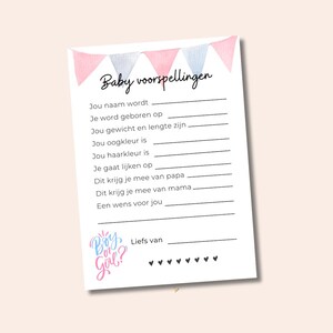 Carte de prédictions pour bébé | Cartes à remplir imprimables pour baby shower | Design unisexe rose/bleu | Téléchargement direct PNG